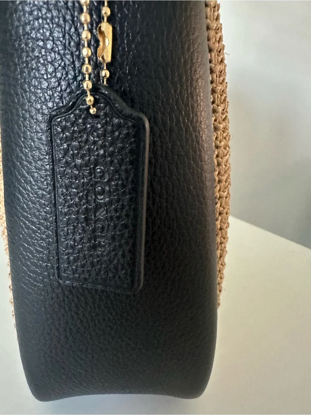 COACH Hadley Turnlock Crossbody Bag in Straw and Black Leather
